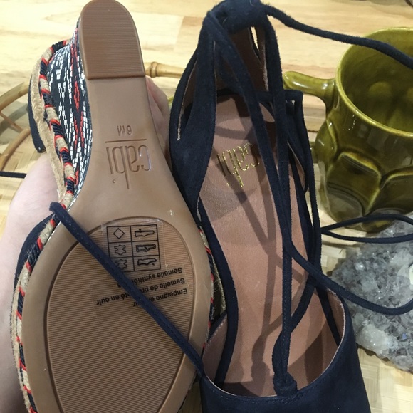 Lace up CABI wedge sandal espadrilles southwestern - Picture 5 of 7